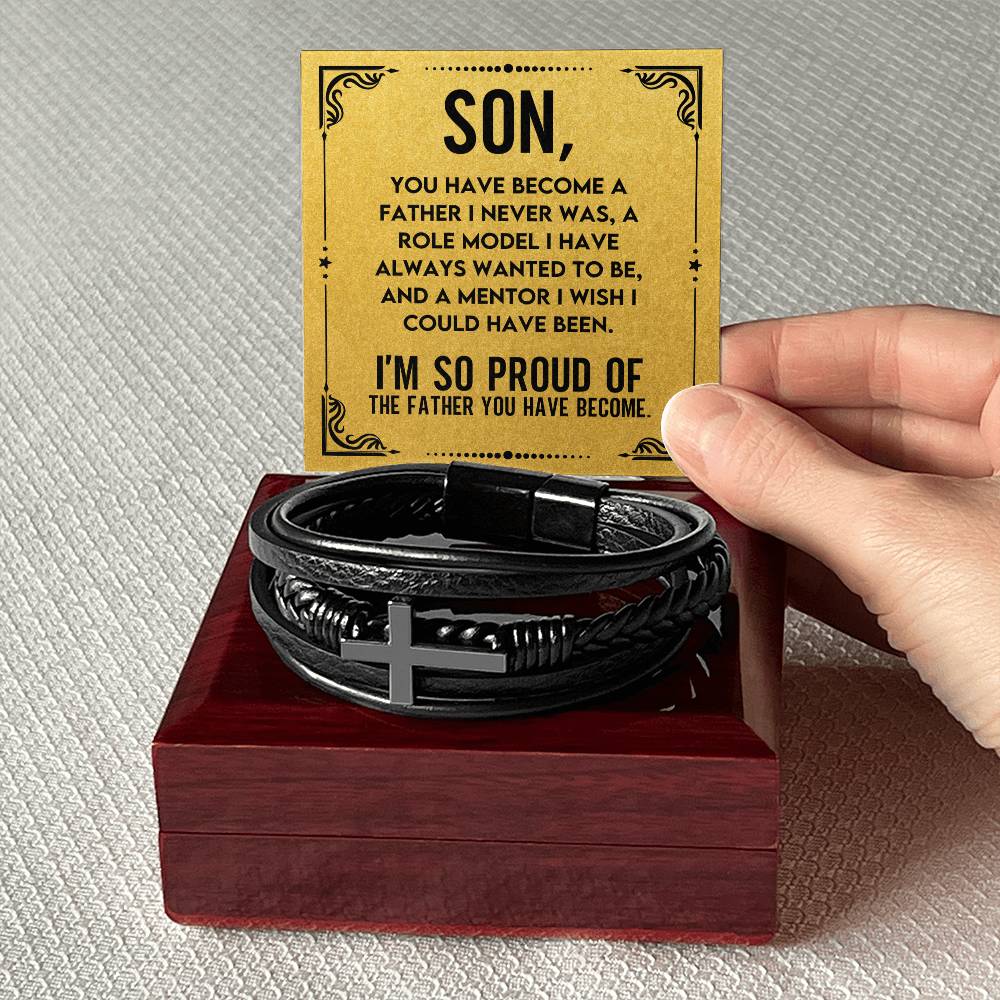 For my Son | Men's Cross Leather Bracelet